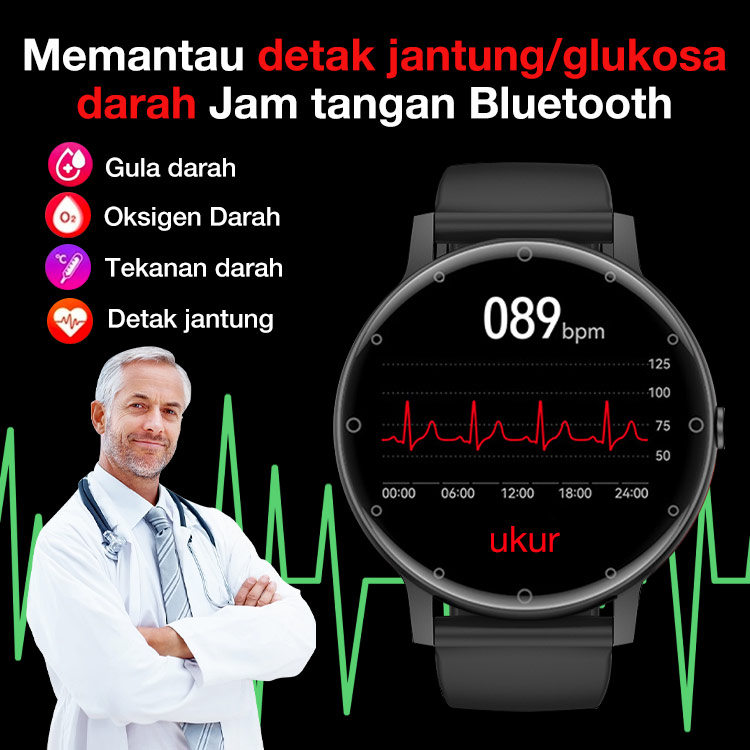 Hadiah Gratis Gelang Kepang Obsidian-Garansi satu tahun-Memantau detak jantung/glukosa darah Jam tangan Bluetooth-Sertifikasi BPOM-mengukur kadar gula darah, detak jantung, kualitas tidur, dan kesehatan umum lainnya